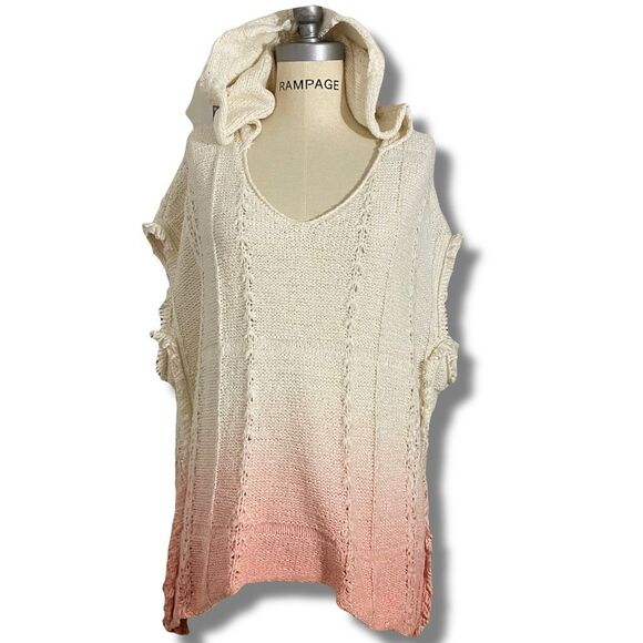 Moth Anthropologie Women’s Size XS Hooded Knit Poncho Sweater Cream Ombre Pink - Picture 1 of 7